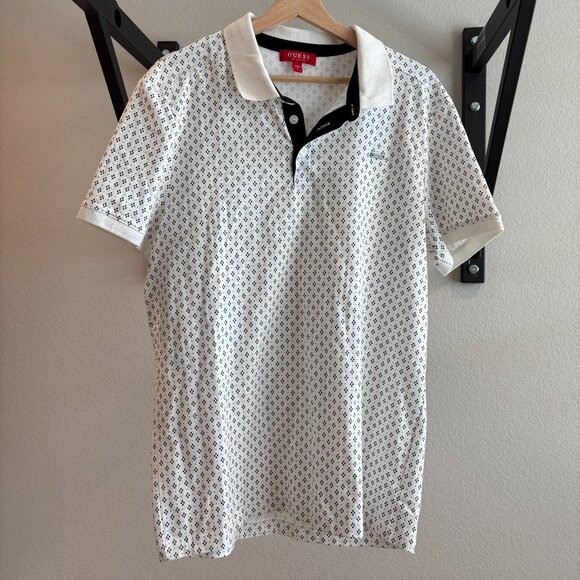 Men's Guess Black and White Large Polo Shirt - Picture 1 of 5
